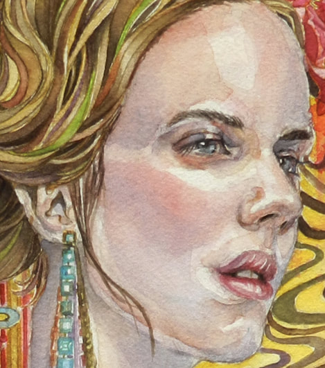 Lady at the Lakeside painting, closeup on background details